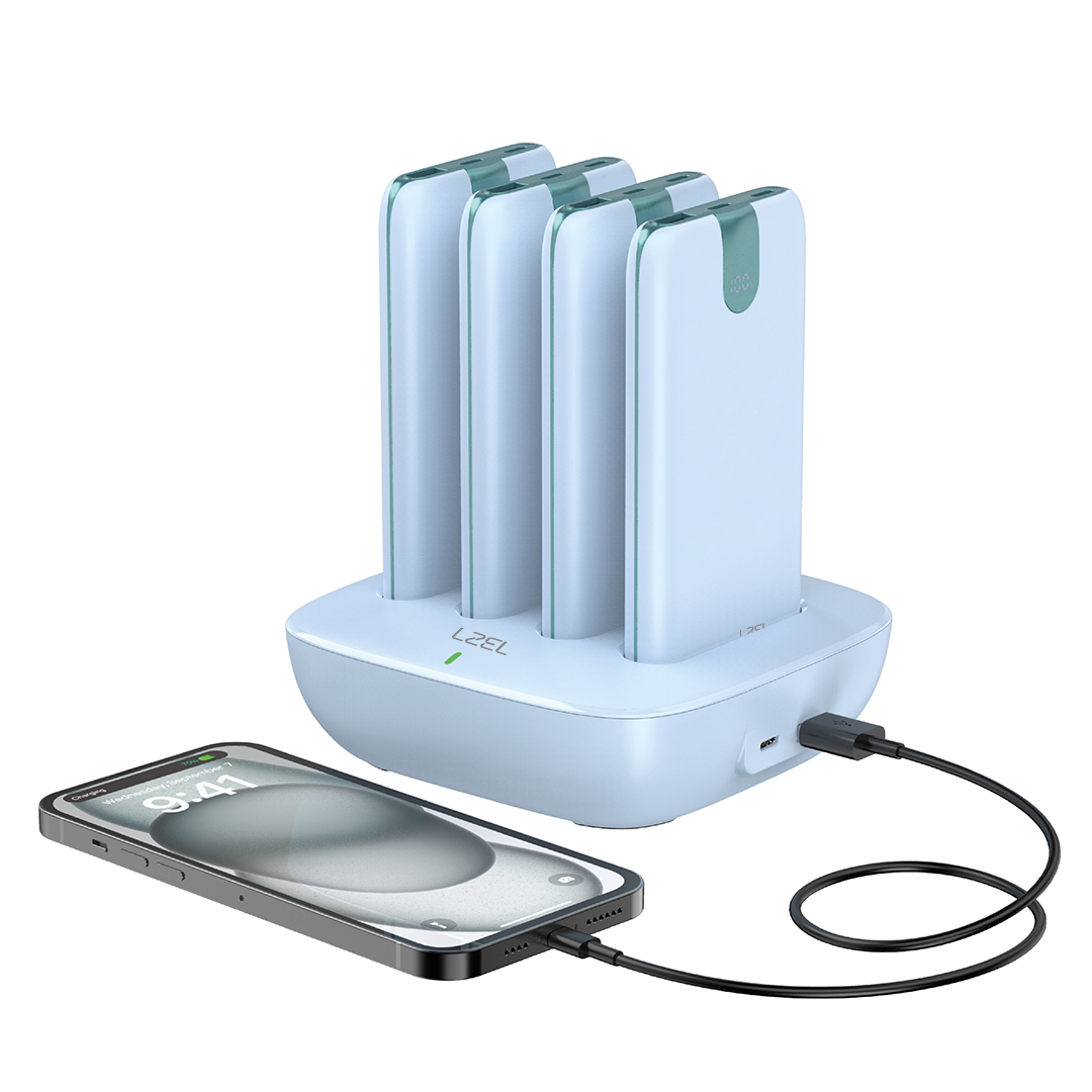 LZEL Quadra Energia Y Station 10000mAh Charging Station Built In Cable Lightning And Type-C | Blue LZEL Quadra Energia Y Station 10000mAh Charging Station Built In Cable Lightning And Type-C | Blue
